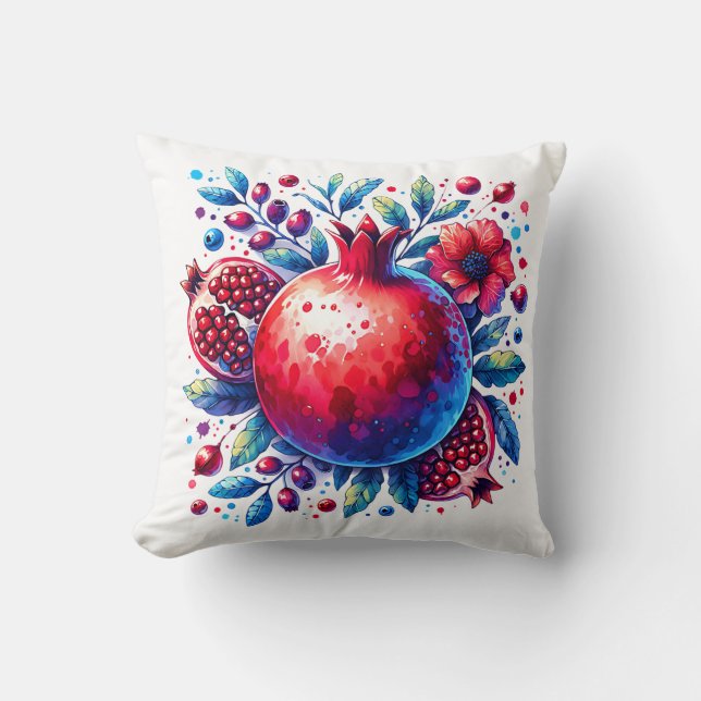 Rosh Hashana Wasserfarbe Pomegranat Kissen (Vorderseite)