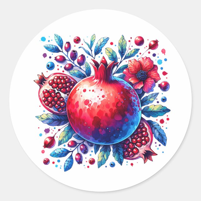 Rosh Hashana Wasserfarbe Pomegranat Runder Aufkleber (Vorderseite)