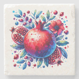 Rosh Hashana Wasserfarbe Pomegranat Steinuntersetzer