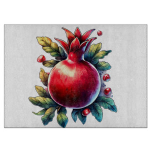 Rosh Hashana Wasserfarbe Roter Granatapfel Schneidebrett