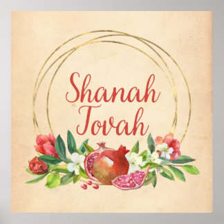 Rosh HaShana wünscht von Shanah Tovah w. Granatapf Poster