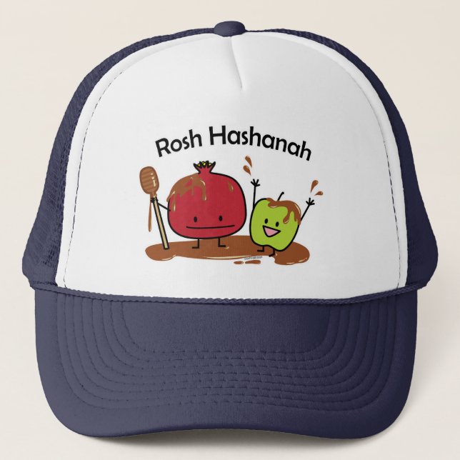 Rosh Hashanah Apfel Granatapfel Honig Jüdisch neu Truckerkappe (Vorderseite)
