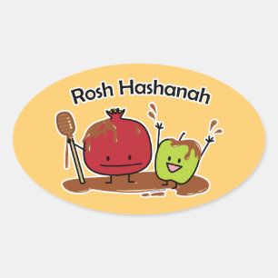 Rosh Hashanah Apfel Granatapfel Honig Jüdisches Ja Ovaler Aufkleber