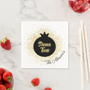 Rosh Hashanah Black-Golden Funkelnd Pomegranate Serviette