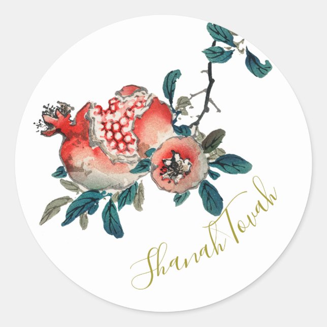 Rosh Hashanah Elegantes neues Jahr Sweet Pomegrana Runder Aufkleber (Vorderseite)