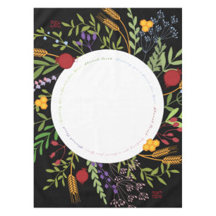 Rosh Hashanah farbenfroher Blumenstrauß auf schwa Tischdecke