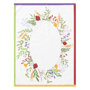 Rosh Hashanah farbiger Oval-Blumenreath auf Weiß Tischdecke