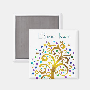 Rosh Hashanah Gold Blue Modern Tree of Life Chic Magnet