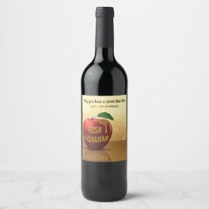Rosh Hashanah Juwish New Year Honey Apple Weinetikett