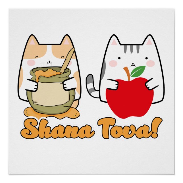 Rosh Hashanah kawaii Cats - Jüdisches neues Jahr Poster (Vorderseite)