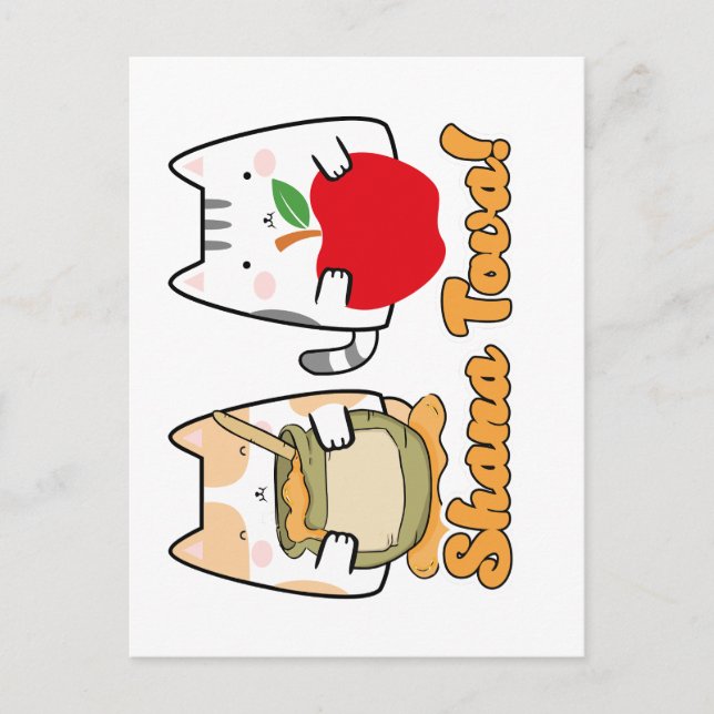 Rosh Hashanah kawaii Cats - Jüdisches neues Jahr Postkarte (Vorderseite)