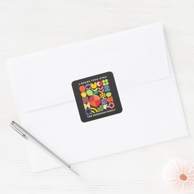 Rosh Hashanah l'Shana Tova Judensticker Quadratischer Aufkleber (Umschlag)