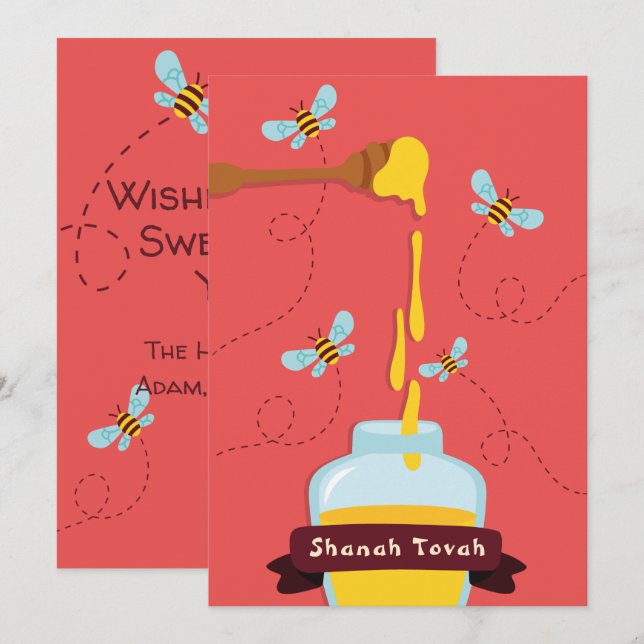 Rosh Hashanah miel et carte de vœux d'abeille (Devant / Derrière)