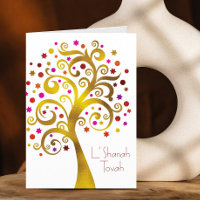 Rosh Hashanah Modern Red Gold Foil Tree of Life