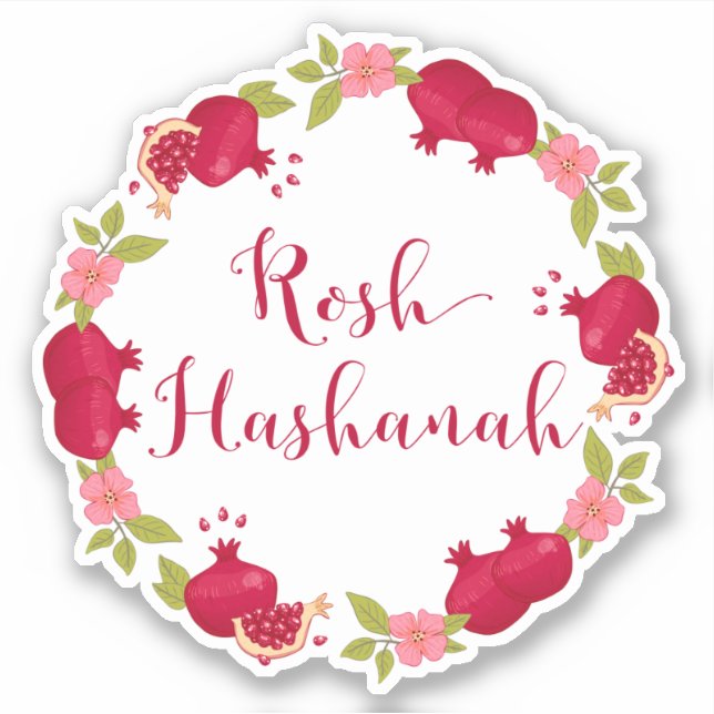 Rosh Hashanah Neujahr Granatapfel Blume Wreath Aufkleber (Vorderseite)