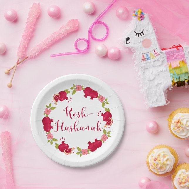 Rosh Hashanah Neujahr Granatapfel Blume Wreath Pappteller (Party)