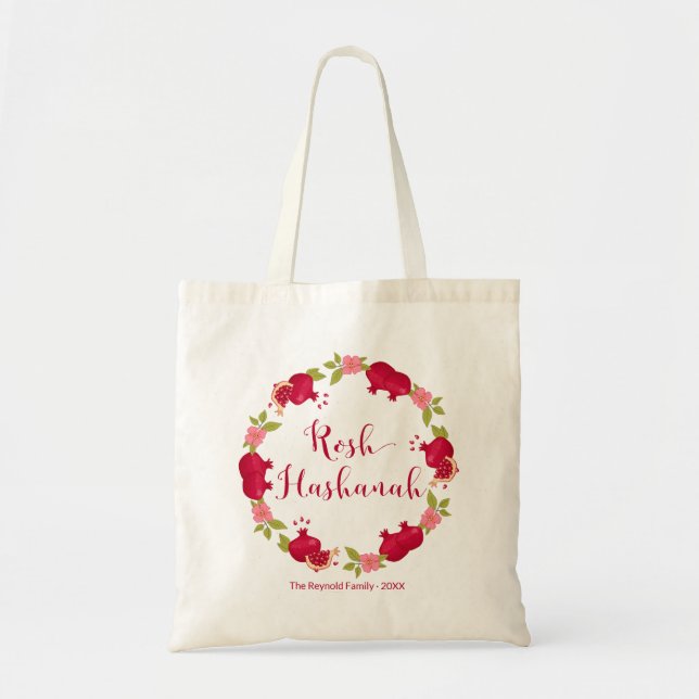 Rosh Hashanah New Year Pomegranate Flower Wreath Tragetasche (Vorne)