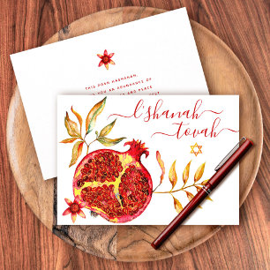 Rosh Hashanah Rot Gold Granatapfel Aquarell Karte
