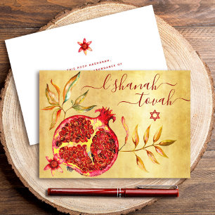 Rosh Hashanah Roter Granatapfel Wasserfarbe auf Go Karte