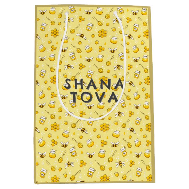 Rosh Hashanah Shana Tova Hübscher Spaß Name Gesche Mittlere Geschenktüte (Vorderseite)
