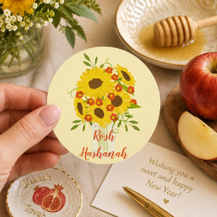 Rosh Hashanah Sunflower Vase Runder Aufkleber