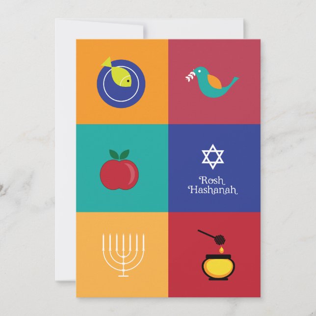Rosh Hashanah Symbole flache Karte (Vorderseite)