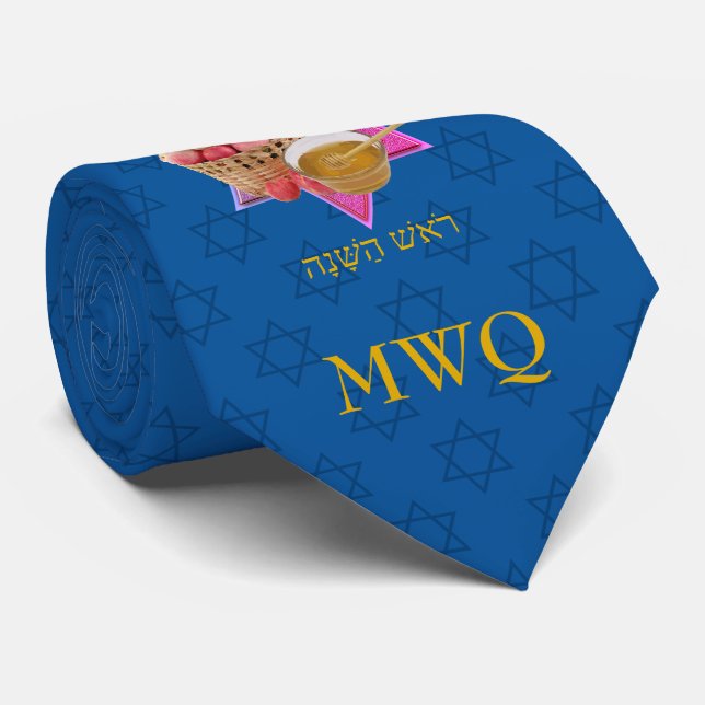 ROSH HASHANAH Tekhelet Blue Monogram Krawatte (Gerollt)