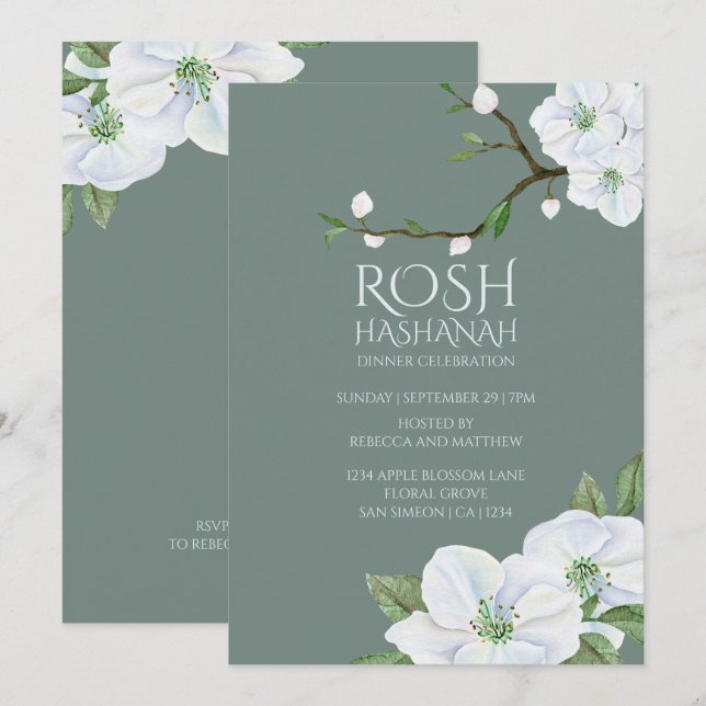 Rosh Hashanah White Apple Blossom Einladung (Vorne/Hinten)