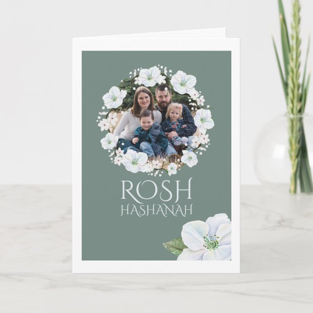 Rosh Hashanah White Apple Blossom Wreath Foto Karte (Vorderseite)