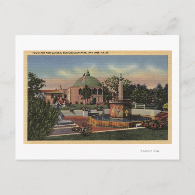 Rosicrucian Park, Brunnen und Gartenblick Postkarte (Vorderseite)