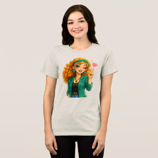 Rosie Max Cartoon Girl T-Shirt – Süße Orange Locke Tri-Blend Shirt