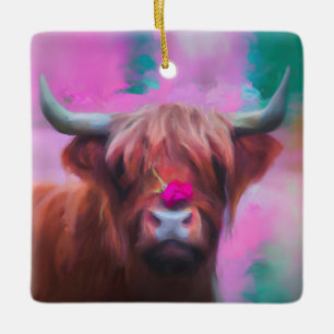 "Rosie of the Highlands" – Highland-Rind-Porträt Keramikornament