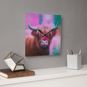 "Rosie of the Highlands" – Highland-Rind-Porträt Quadratische Wanduhr