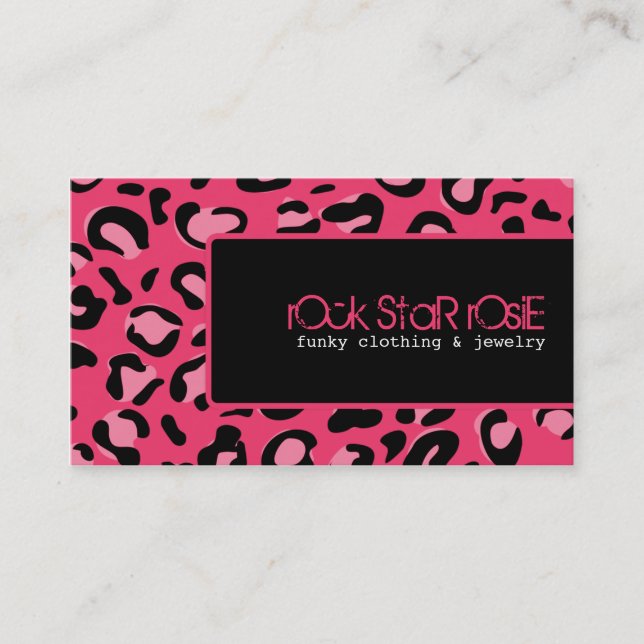 Rosie Pink-Schwarz-Punkleopard-Visitenkarte Visitenkarte (Vorderseite)