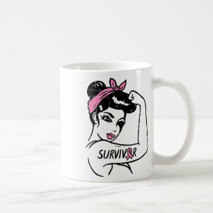Rosie Riveter Breast Cancour Survivor Ribbon Aware Kaffeetasse