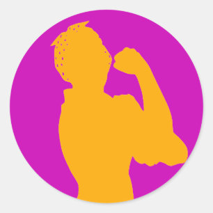 Rosie Riveter Hot Pink Orange Runder Aufkleber