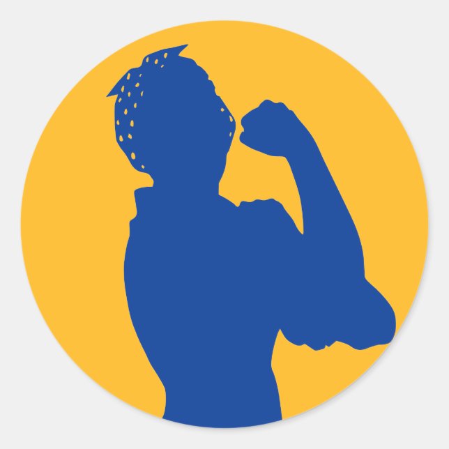 Rosie Riveter Navy/Gold Runder Aufkleber (Vorderseite)