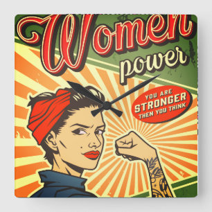 Rosie Riveter, weiblicher Power Retro Design Quadratische Wanduhr