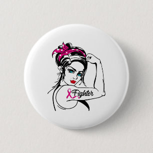 Rosie The Riveter Breast Cancer Awareness Button