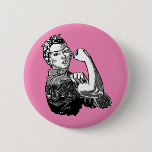 Rosie-The-Riveter Feminist Line-Art Grafik Button