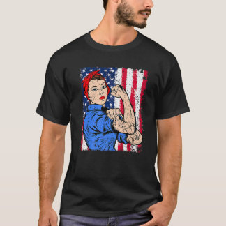 Rosie The Riveter Feminist Patriotic USA Flag 4. T-Shirt