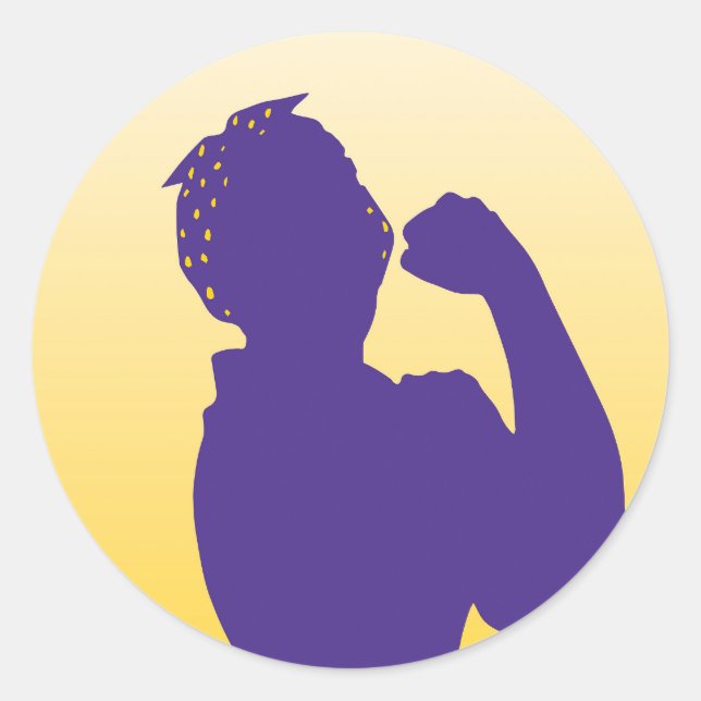 Rosie the Riveter in Lila und Gold Runder Aufkleber (Vorderseite)