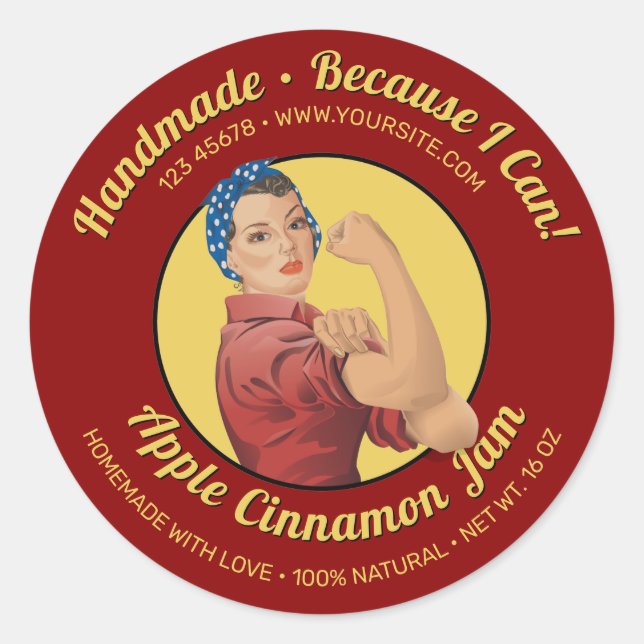 Rosie the Riveter Jar Lid Label Runder Aufkleber (Vorderseite)