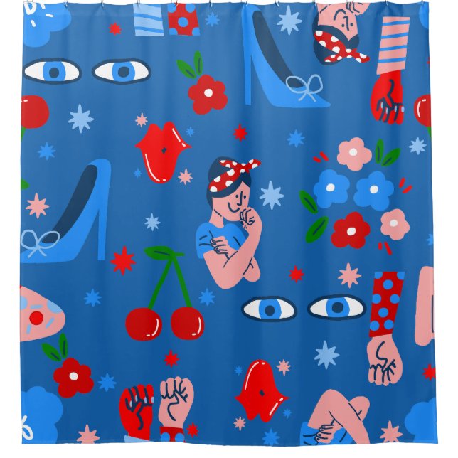 rosie the riveter rockabilly whimsical duschvorhang (Vorderseite)