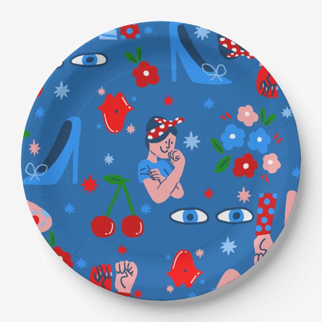 rosie the riveter rockabilly whimsical pappteller (Vorderseite)