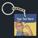 Rosie The Riveter Schlüsselanhänger | Benutzerdefi<br><div class="desc">Klassisches "We can do it" Custom Rosie The Riveter zweite Krieg Propaganda-Taste Button mit personalisiertem Text. Erstellen Sie Ihr eigenes Design,  indem Sie Ihren Namen,  Ihren Slogan oder einen beliebigen Text auf dem Vintagen Comic-Ballon hinzufügen. Dieses Rosie The Riveter Feminist Button Button ist eine perfekte Ermutigung Geschenk.</div>