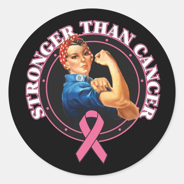 Rosie The Riveter Stronger als Brustkrebs Runder Aufkleber (Vorderseite)