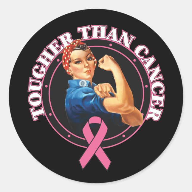 Rosie The Riveter Tougher als Brustkrebs Runder Aufkleber (Vorderseite)