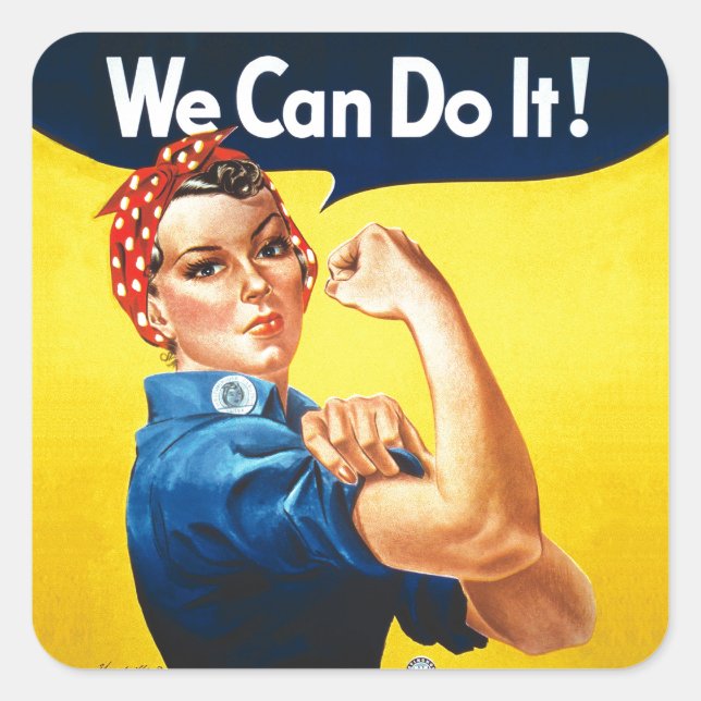 Rosie the Riveter - "We can do it!" Quadratischer Aufkleber (Vorderseite)
