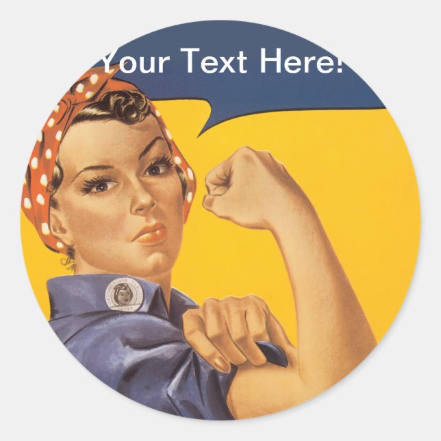 Rosie the Riveter Wir können es tun! Ihr Text hier Runder Aufkleber (Vorderseite)